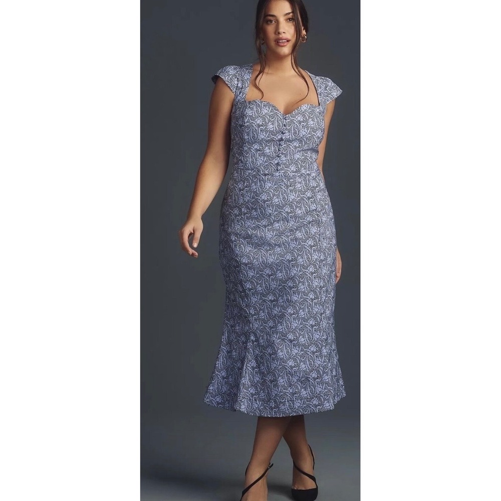 Anthropoloigie The Cecily Fit and Flare Sweetheart Midi Dress Medium Mauve